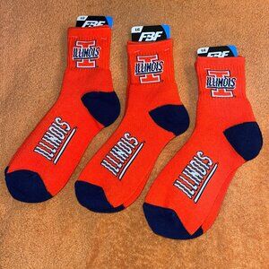 Men's NCAA FBF For Bare Feet Illinois Fighting Illini Crew Socks LARGE 10-13 NWT